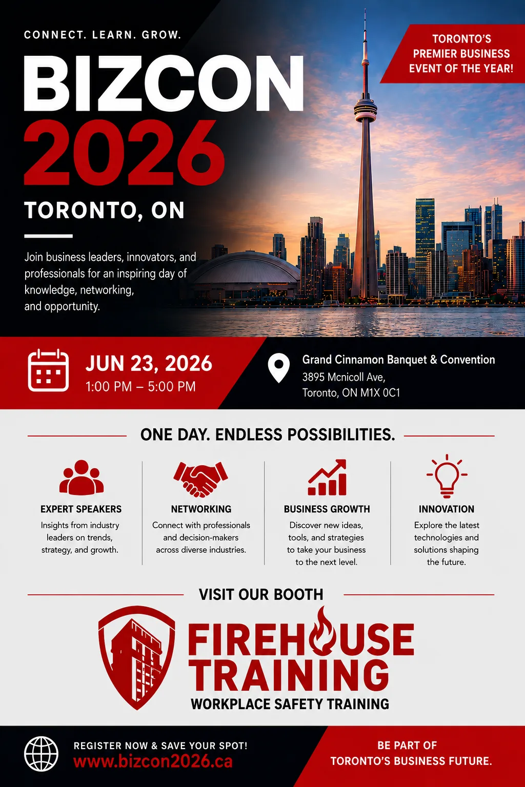 Firehouse Safety Training — BIZCON 2026 Toronto event flyer